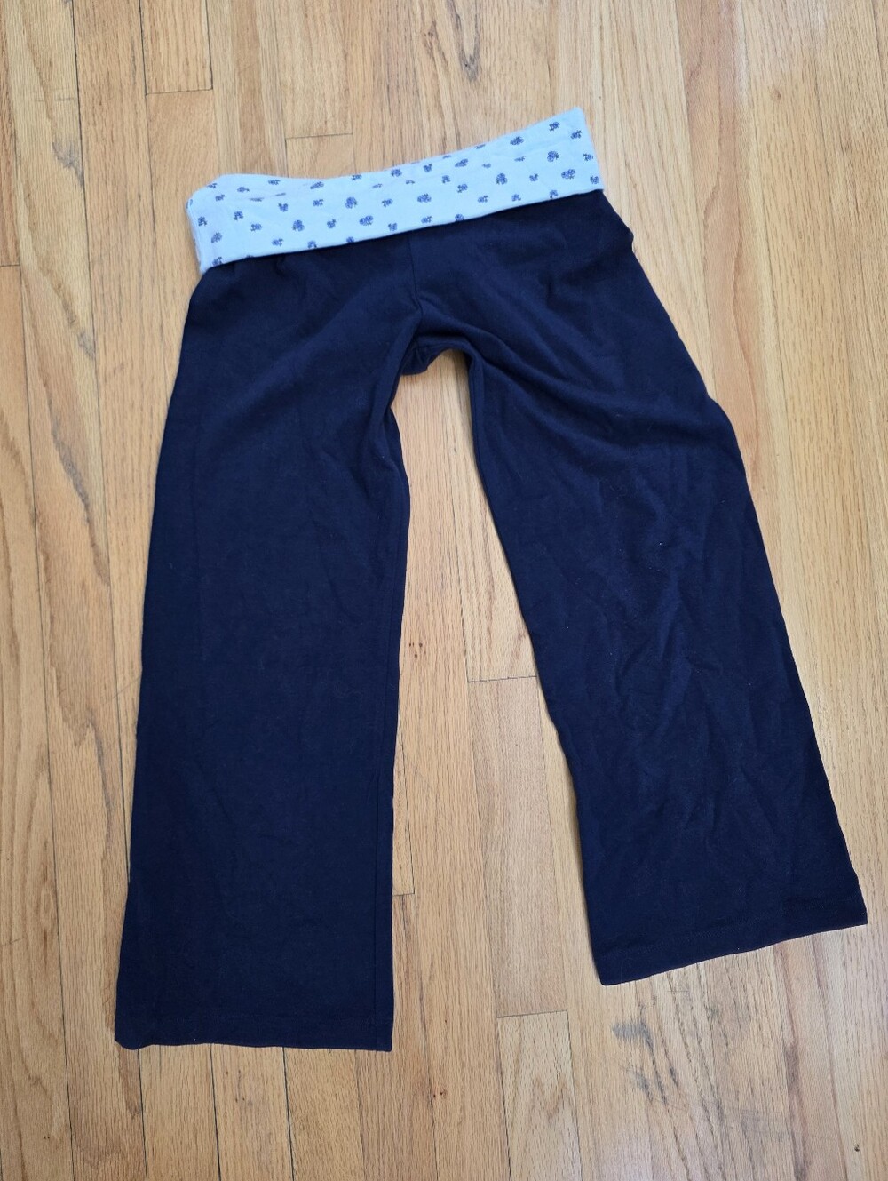 Vtg SOLOW Navy Blue Fold-Over Flare Kick Flare Crop Yoga Pants Size XS NWT
